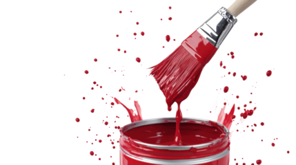 A red paint can pouring contents into another red paint can creating a seamless color transfer