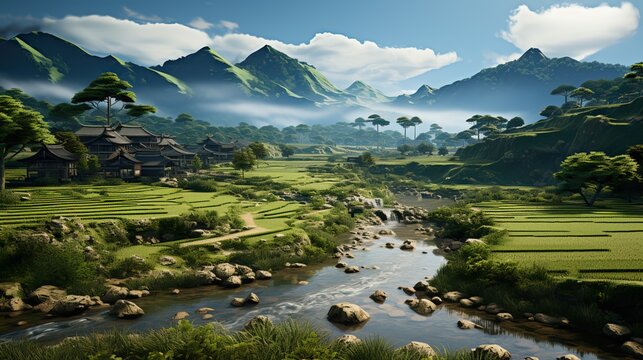 beautiful landscape of terraced rice fields in the mountains. wallpaper