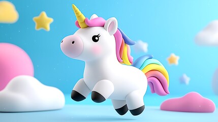 Fototapeta premium Adorable Rainbow Unicorn In A Dreamy Pastel Landscape