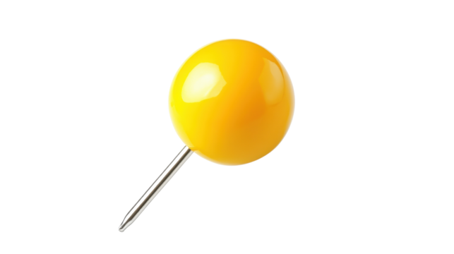 Yellow pin on transparent background 