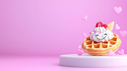 Adorable Waffle with Whipped Cream and Hearts