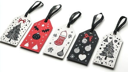 Festive Christmas Gift Tags Displayed Against White Background