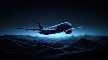 Fototapeta premium A silhouette of an airplane soaring through a starry night sky, highlighting flight.