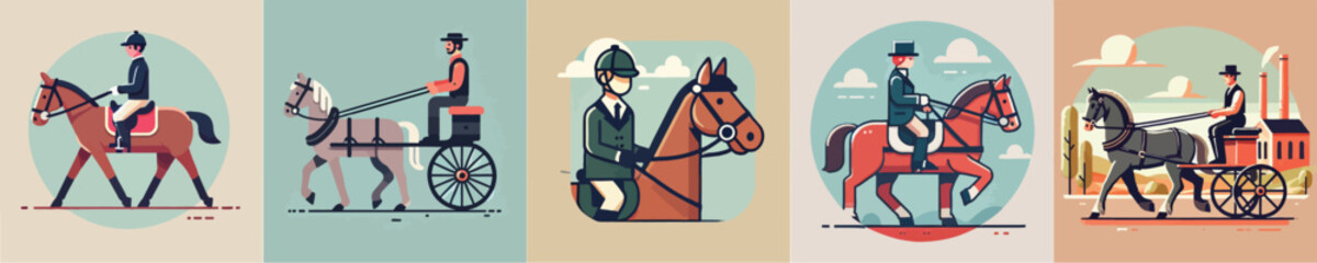 Vector collection of a person riding a horse