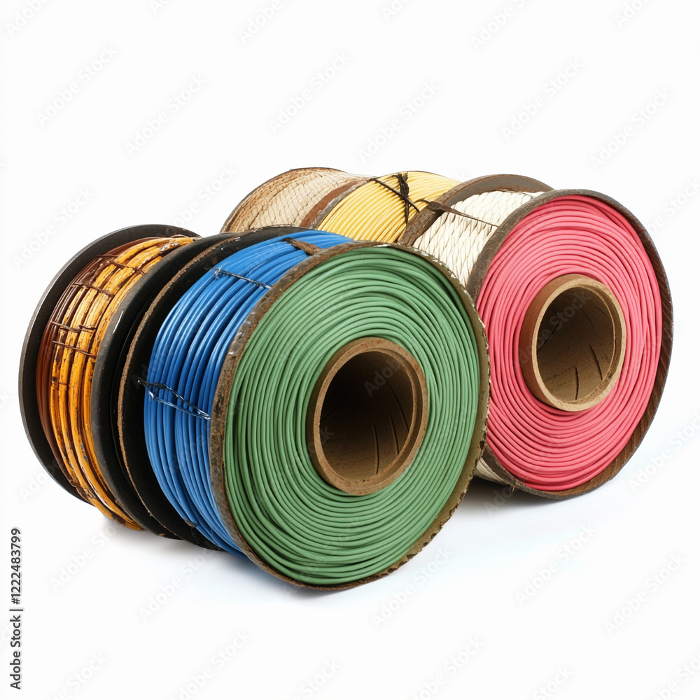 Poster colorful spools of thread lined up for crafting projects