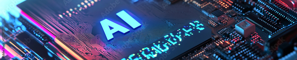 Poster Circuit board technology featuring AI microchip design