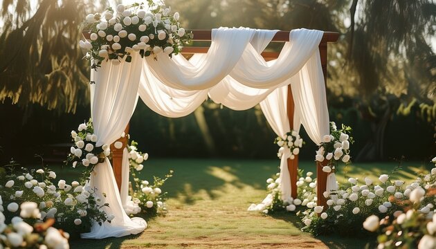 Elegant jewish wedding chuppah with floral decorations