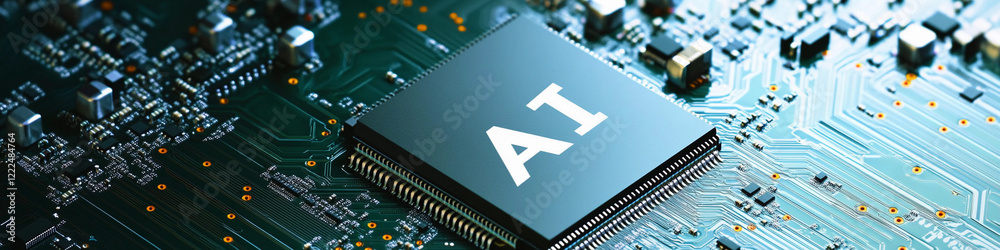 Poster Advanced microchip showcasing AI technology in electronics