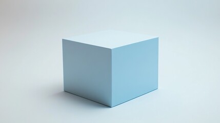 Fototapeta premium A minimalist light blue cube on a soft white backdrop offers a clean, modern aesthetic