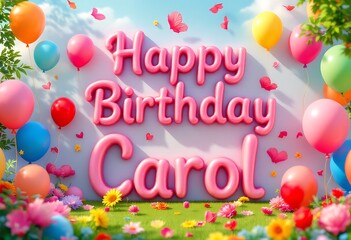 Happy Birthday Carol Balloons Flowers Card Image