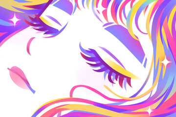 Obraz premium 目を閉じているカラフルな女性のいラスト