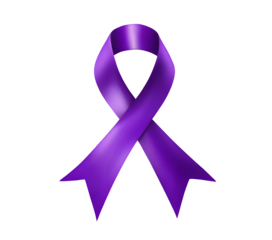 A purple ribbon represents the battle against cancer. It's linked to World Cancer Day and comes as a PNG file with a transparent background.