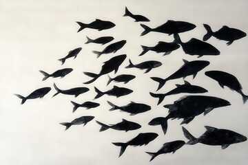 Fototapeta premium A visually striking depiction of a school of fish in vibrant movement, capturing the essence of life and motion in water, representing themes of community and the beauty beneath the surface.