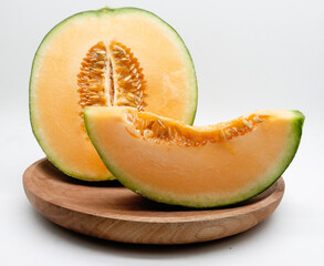 sliced cantaloupe melon path isolated