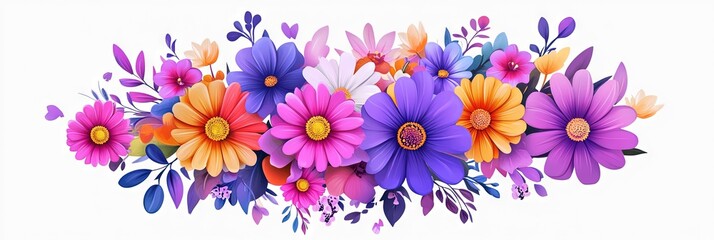 2D animation bouquet of summer flowers, solid background 