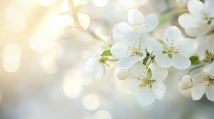 Fototapeta premium Delicate White Flowers Blooming with Soft Light Background