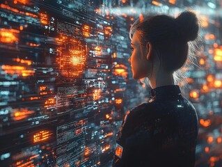 Futuristic Holographic Screens Showcase Integrated Teamwork for Business Merger Concept