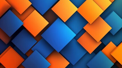 Abstract blue and orange geometric background with dynamic squares, digital technology concept, modern innovation, and futuristic design elements


