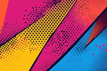dynamic pop art style comic background with halftone dots, bold geometric shapes, and vibrant color gradients in retro palette, perfect for graphic novel layouts