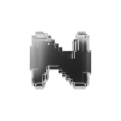 3D Voxel Letter N in a Minimalist Block Design Glass