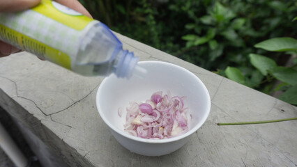 shallot on isolated white background (Bawang Merah di latar belakang warna putih)