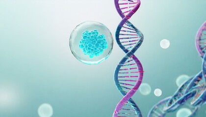 3D CG Illustration of Stem Cells and Double Helix DNA Structure. 