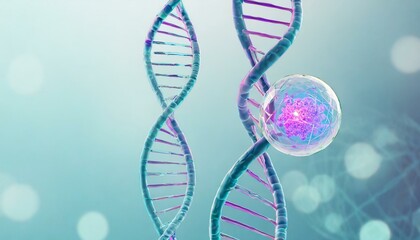3D CG Illustration of Stem Cells and Double Helix DNA Structure. 