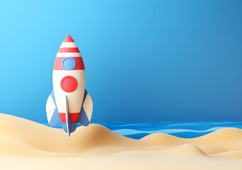 Toy Rocket Launching with Fireworks and Starry Sky