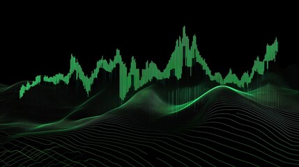 Naklejka premium Economic growth graph: creative abstract modern 3D background in green tones with futuristic design elements, symbolizing innovation, progress, and sustainability in financial and economic development