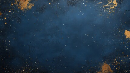 Fototapeta premium Dark Blue Textured Background with Golden Splatters and Glittering Particles