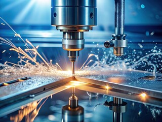 Abrasive Waterjet Cutting Metal Plate - Light Blue Scene