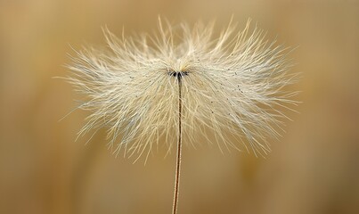 Fluffy seedhead on a slender stem in a golden field, ideal for nature backgrounds