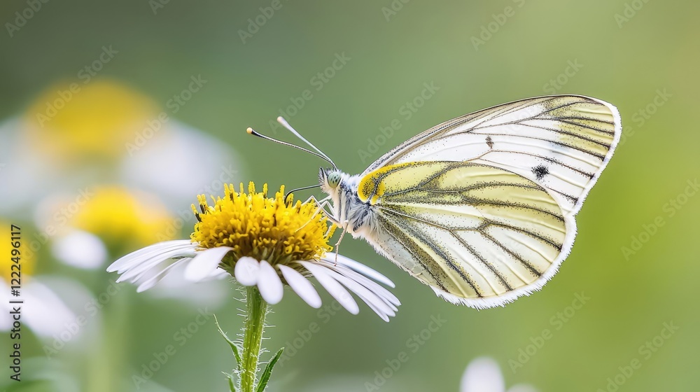 Poster green spaces gardening concept. delicate butterfly resting on a vibrant flower in a serene natural s