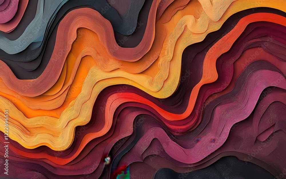 Fototapete abstract 3d wavy layered background with warm earthy tones and textured lines.