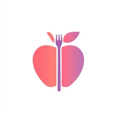 Healthy Food Icon, Apple with Fork, Simple Design, For Nutrition Apps, Could be used for menus, restaurant concepts