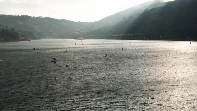 kitesurfing with fog on the lake calima colombia