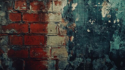 Obraz premium Textured Brick and Plaster Wall with Peeling Paint Grunge Urban Background.