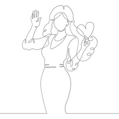 Continuous one line drawing the girl is rejoicing. The woman is delighted. Positive emotions of a young woman. One continuous line isolated minimal illustration.Not AI.