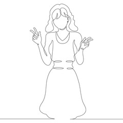 Continuous one line drawing the girl is rejoicing. The woman is delighted. Positive emotions of a young woman. One continuous line isolated minimal illustration.Not AI.