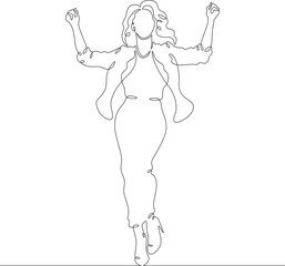 Continuous one line drawing the girl is rejoicing. The woman is delighted. Positive emotions of a young woman. One continuous line isolated minimal illustration.Not AI.