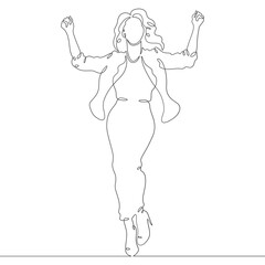 Continuous one line drawing the girl is rejoicing. The woman is delighted. Positive emotions of a young woman. One continuous line isolated minimal illustration.Not AI.
