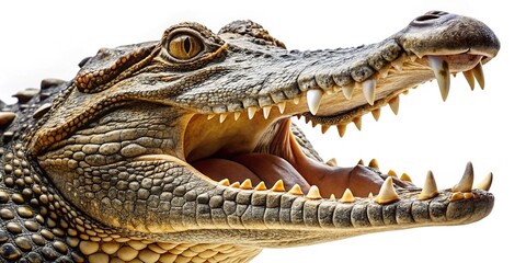 Fototapeta premium Closeup Crocodile Open Mouth - High Detail White Background