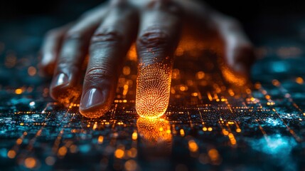 An aesthetically pleasing image of a fingertip pressing onto a bright, patterned surface, representing the convergence of tangible interaction and digital technology in modern lives.