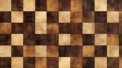 Chocolate brown with coffee shade geometric seamless pattern, squares in Mocha Mousse. Squares with abstract ornament for packaging, cover or tile.