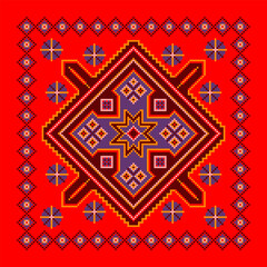 Vector illustration of Ukrainian ornament in ethnic style, identity, vyshyvanka, embroidery for print clothes, websites, banners. Background. Geometric design, border, copy space, frame