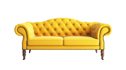 Yellow classic modern sofa on transparent background