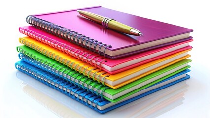 Fototapeta premium Colorful Notebooks Stack, Pens, Hyperrealistic Photo