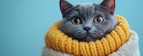 adorable grey cat taking a bath, wrapped snugly in a soft white towel