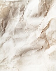 Detailed Close-up of Wrinkled Beige Paper Texture with Subtle Shadows and Creases.