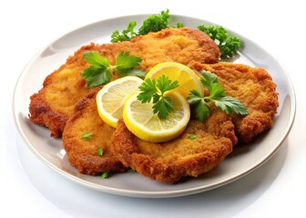 Crispy Golden Schnitzels - Austrian Cuisine, Portion Size, White Plate